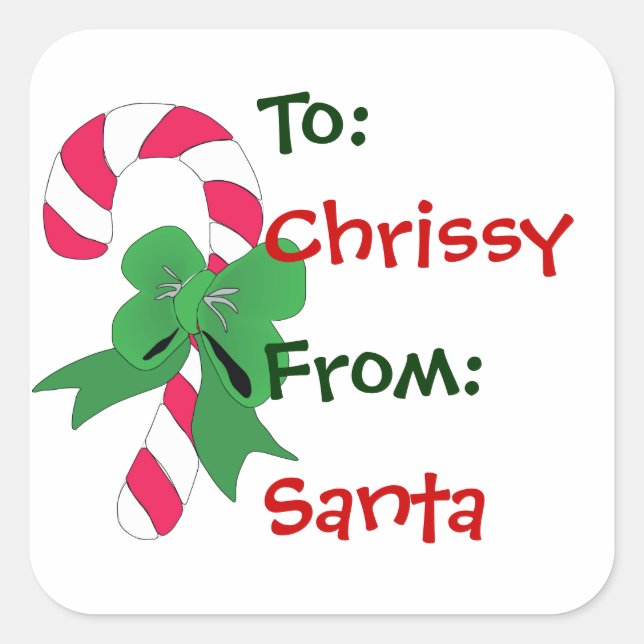 Christmas Gift Tag Candy Cane with Green Ribbon (Front)