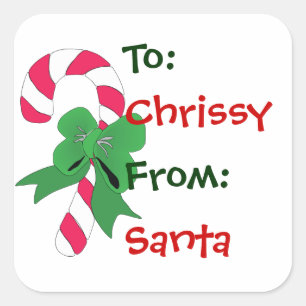 Christmas Gift Tag Candy Cane with Green Ribbon