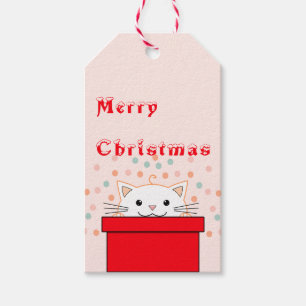 Christmas Gift Tag For Lover   Cute Cat Behind Box