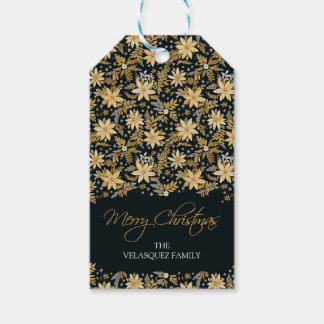 Christmas Gift Tag, Gold Poinsettia and Wreath Tags