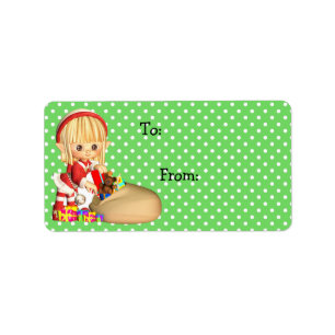 Christmas Gift Tag Label Stickers, Little Elf Girl