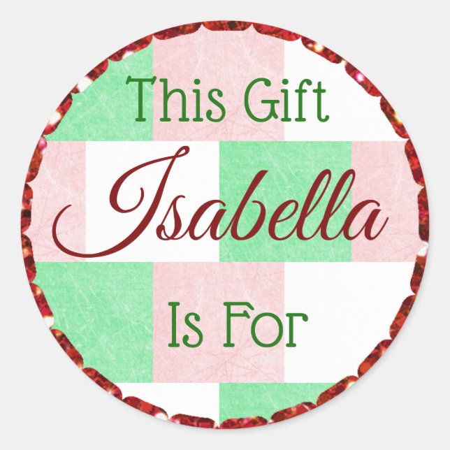 Christmas Gift Tag Red Green Personalized Name (Front)