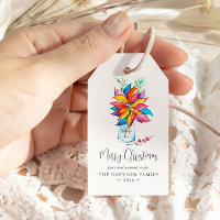 Christmas Gift Tags Colourful Watercolor Poinsetti