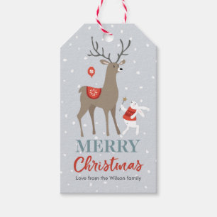Christmas gift tags cute rabbit and reindeer