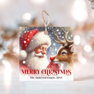 Christmas Gift Tags Cute Santa and Rudolph Art