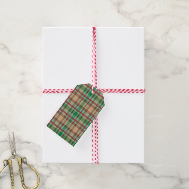 Christmas Gift Tags Green & Red Plaid  (With Twine)