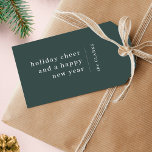 Christmas Gift Tags | Holiday Cheer Happy New Year<br><div class="desc">A stylish modern holiday gift tag with a classic typography address with a dividing line and family name with a vertical text direction in white. The design has a dark forest green feature color and is in a 'scandi' scandinavian design style. The greeting and name can be easily customized for...</div>