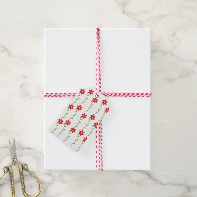 Christmas Gift Tags Poinsettia Floral (With Twine)