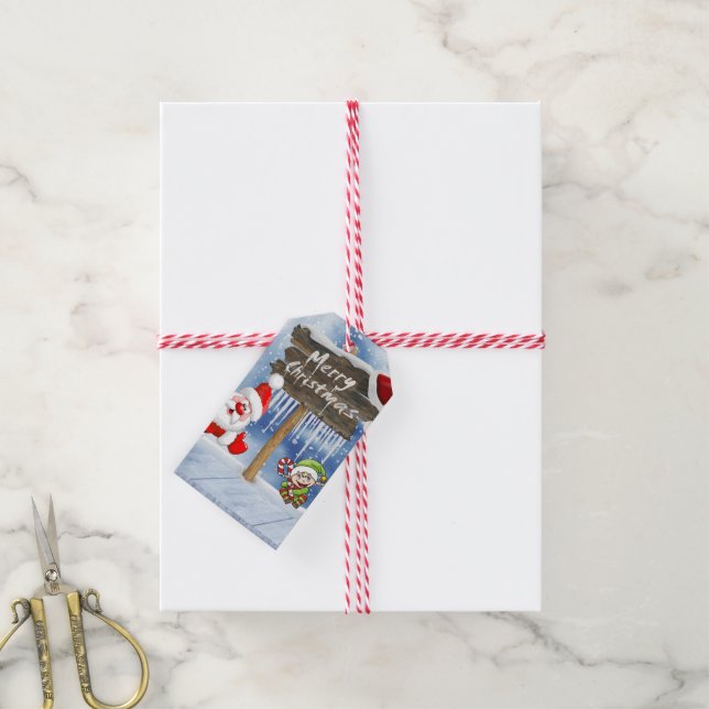 Christmas Gift Tags Santa Elf (With Twine)