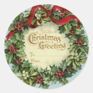 Christmas gift tags Victorian holly wreath