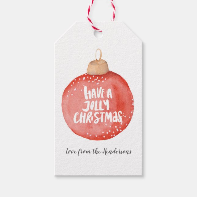 Christmas gift tags watercolour Jolly Christmas (Front)