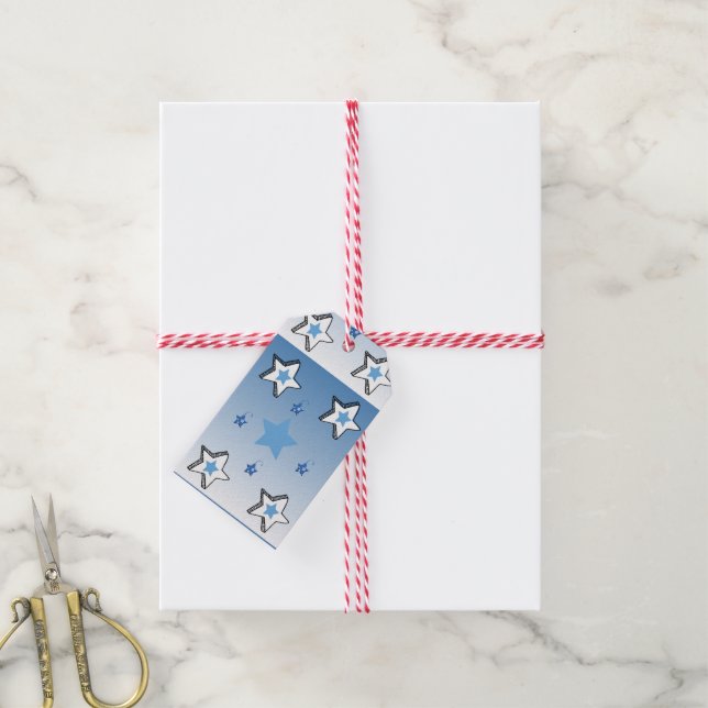 Christmas Gift Tags White & Blue Stars  (With Twine)