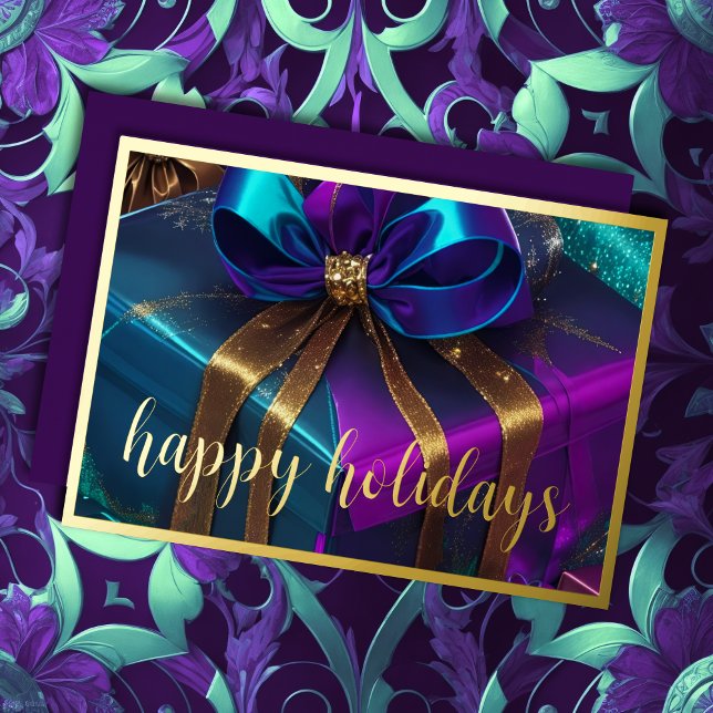 Christmas Gift Teal Blue Purple Foil Holiday Card (Creator Uploaded)
