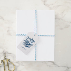 -Christmas Gift Vintage Blue Engraving Tags