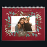 Christmas Gift Winter Foliage Red Green Photo Calendar<br><div class="desc">Original hand drawn winter wreath with eucalyptus,  holly,  mistletoe photo frame; with full bleed photos on each page and back side.</div>