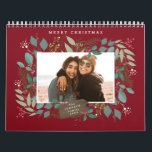 Christmas Gift Winter Foliage Red Green Photo Calendar<br><div class="desc">Original hand drawn winter wreath with eucalyptus,  holly,  mistletoe photo frame; with full bleed photos on each page and back side.</div>