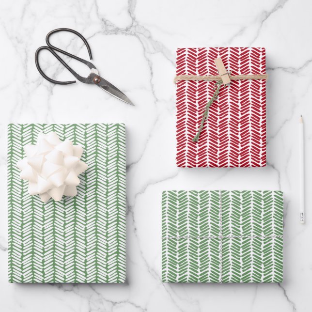 Christmas Gift Wrap Dark Red Sage Green Zigzag (Front)