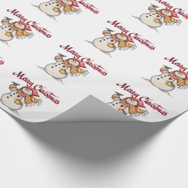 Christmas Gift Wrap/Merry Christmas & Snowman Wrapping Paper (Corner)