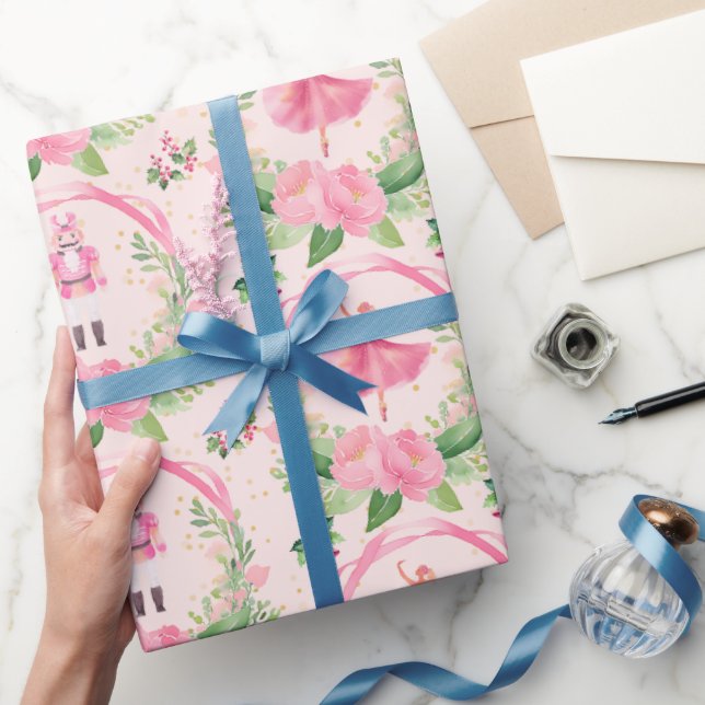 Christmas Gift Wrap Pink Nutcracker and Ballerina (Gifting)