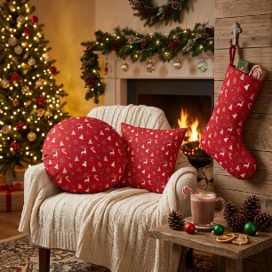 Christmas Gift Wrap — Reindeer, Gingerbread Round Pillow