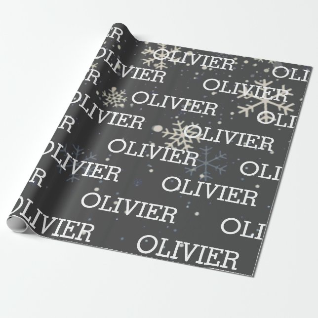 Christmas Gift Wrap Snowflakes Name grey Festive (Unrolled)