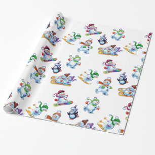 Christmas gift wrap Winter Wonderland Snowfolk.