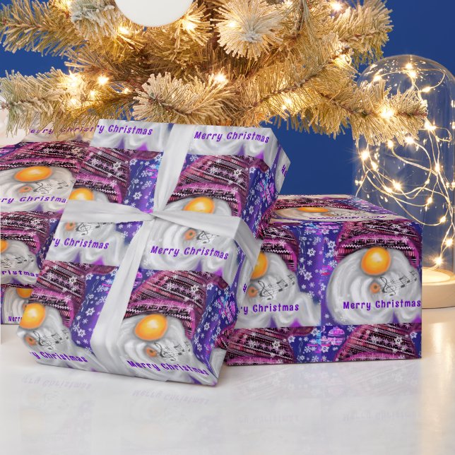Christmas Gift Wrapping Paper Gnome In Purple Hat (Holidays)