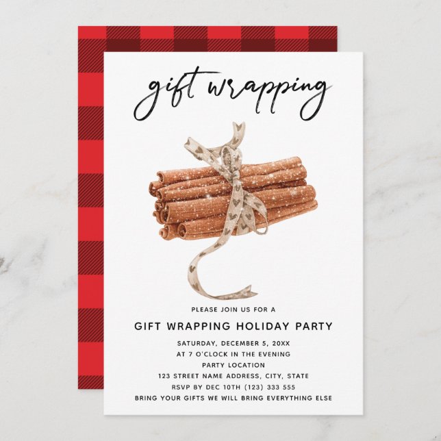 Christmas Gift Wrapping Party Plaid Invitation (Front/Back)