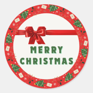 Christmas Gift Wrapping Sticker   Red Wreath & Rib