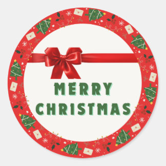 Christmas Gift Wrapping Sticker | Red Wreath & Rib