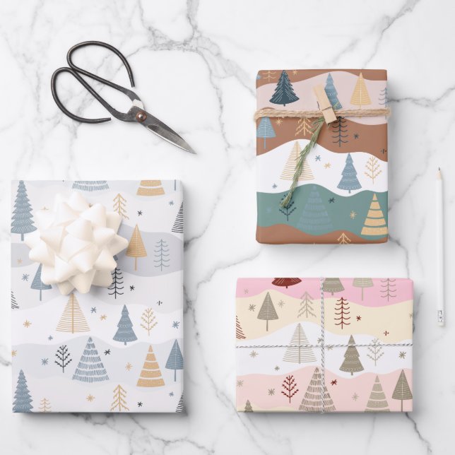 Christmas Gifts 3 Sheets of Wrapping Paper Trees (Front)