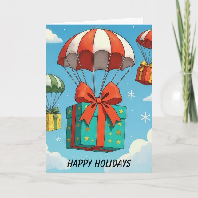 Christmas Gifts Delivered By Parachutes Card (Front)
