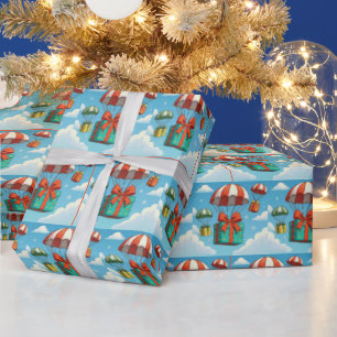 Christmas Gifts Delivered By Parachutes Wrapping Paper