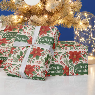 Christmas Gifts for Grandma Floral Poinsettias Wrapping Paper