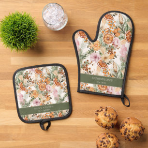 Christmas gifts for mom winter citrus botanical oven mitt & pot holder set