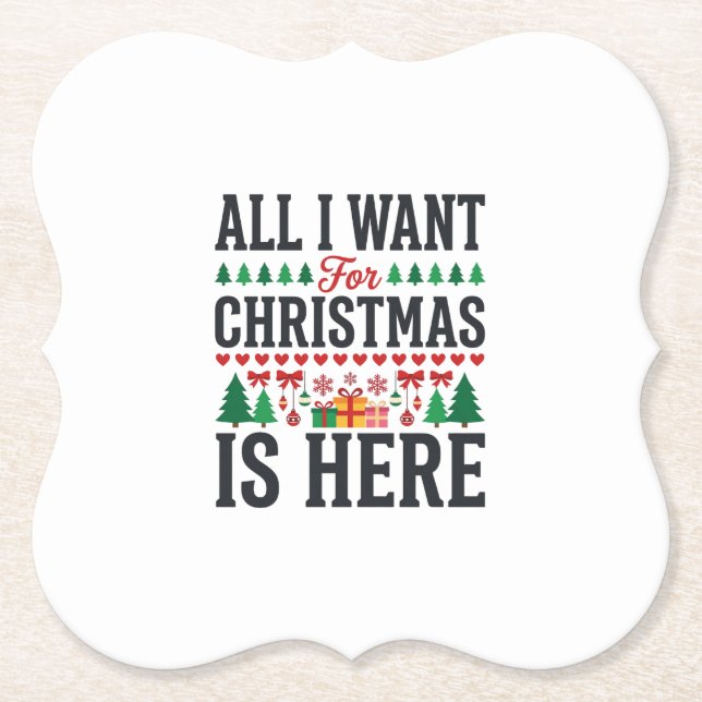 Christmas Gifts Holiday Typography Design Paper Coaster (Front)