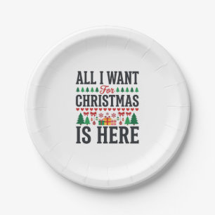 Christmas Gifts Holiday Typography Design Paper Plate