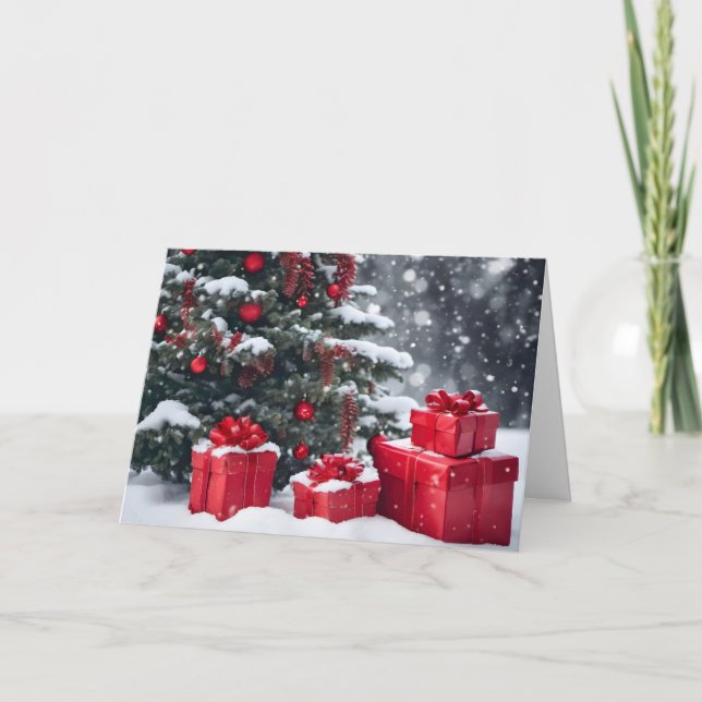 Christmas Gifts In Snow Holiday Card (Front)