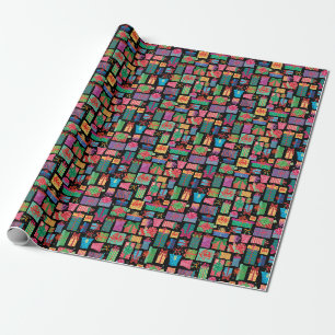 Christmas Gifts Pattern ,Whimsical colours on Blac Wrapping Paper