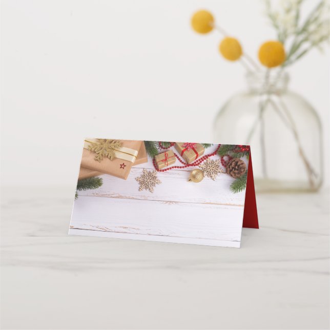 Christmas Gifts Pine Cones and Snowflake | Holiday Place Card (Front)