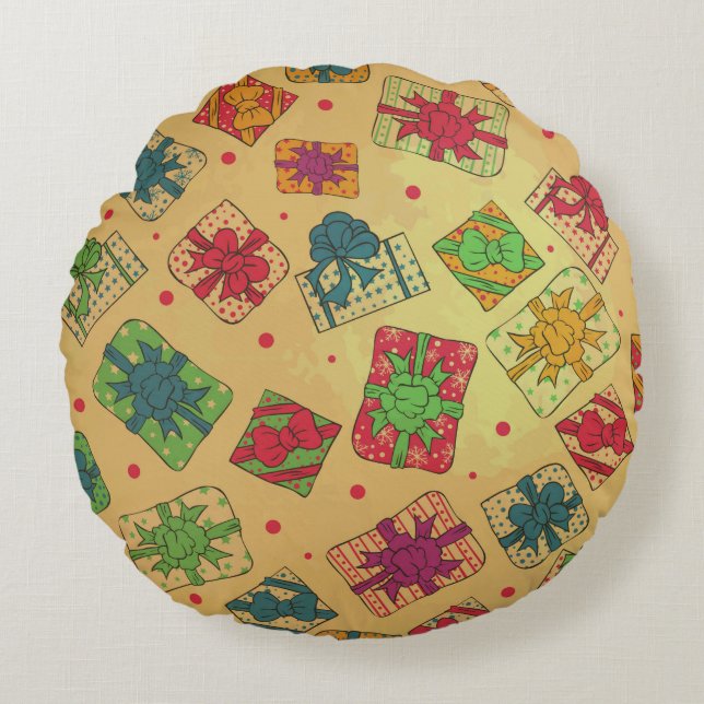 Christmas gifts round pillow (Front)