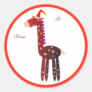 Christmas Gifts Tags: Red Giraffe Classic Round Sticker