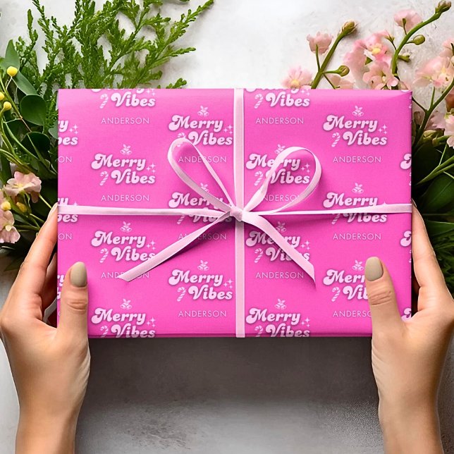 Christmas Giftwrap Merry Vibes Only Personalized  Wrapping Paper (Creator Uploaded)