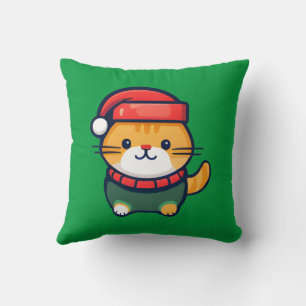 Christmas Ginger cat in Santa hat Throw Pillow
