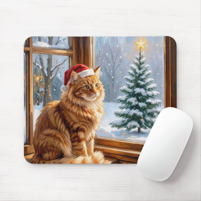 Christmas Ginger Cat Mouse Pad (With Mouse)