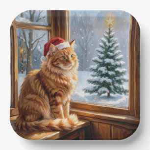 Christmas Ginger Cat Paper Plate