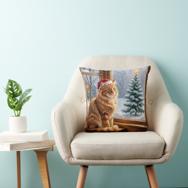 Christmas Ginger Cat Throw Pillow (Chair)