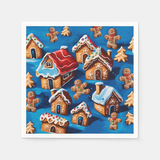 Christmas ginger Cookies Houses Trees Holiday deco Napkin (Front)