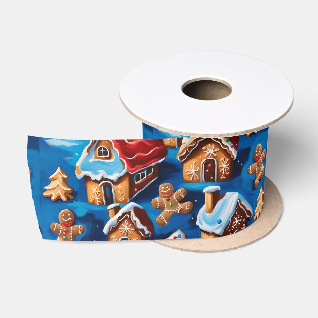 Christmas ginger Cookies Houses Trees Holiday deco Satin Ribbon (Spool)