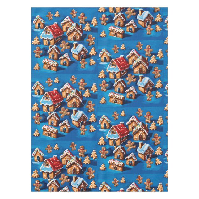 Christmas ginger Cookies Houses Trees Holiday deco Tablecloth (Front)